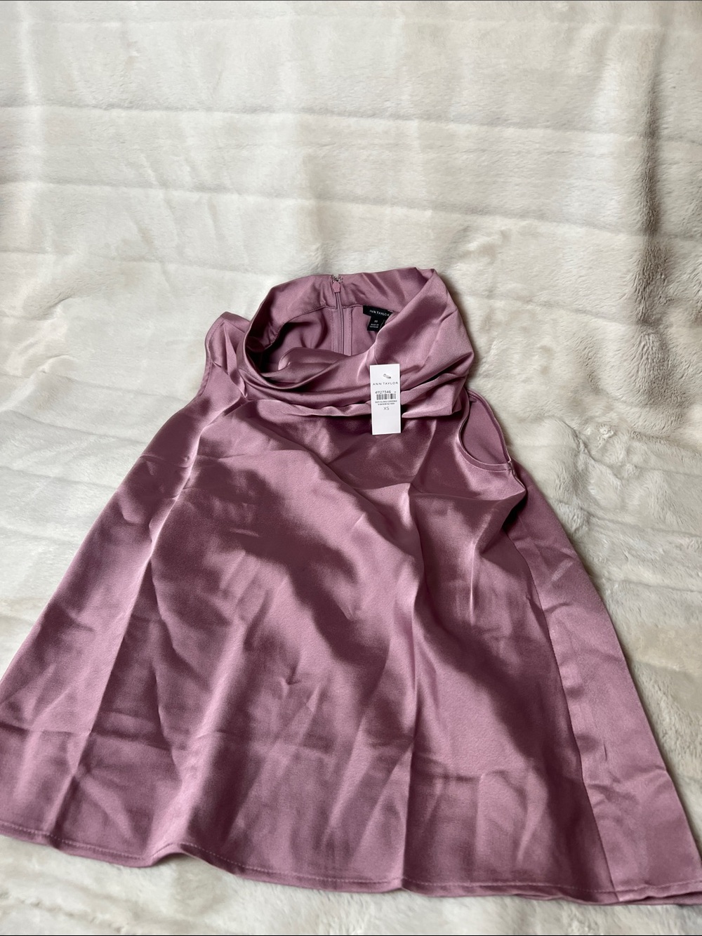 Ann Taylor Mauve Satin Cowl-Neck Sleeveless Blouse